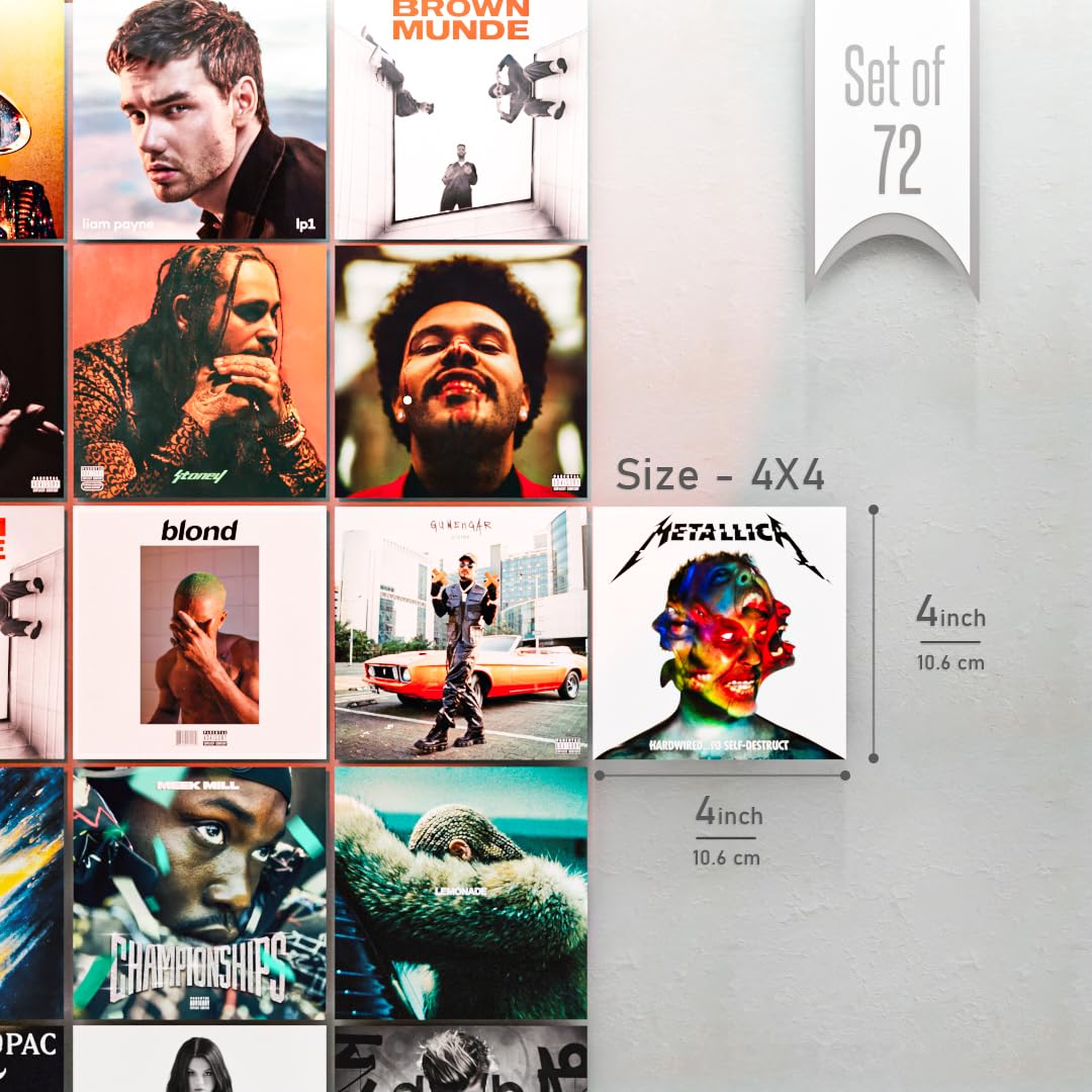 RedCloud Paper Set Of 70 Peel N Stick Self Adhesive Aesthetic Music Album Poster For Room Size - 4X4 Inches Poster For Bedroom, Office, Living Room, Dorm Room