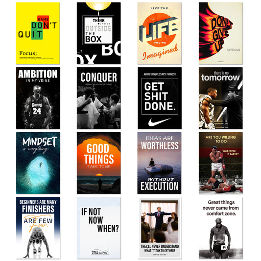 Motivational Wall Posters Set of 16 – A4 Premium 300 GSM Thick Paper Inspirational Quotes Wall Art