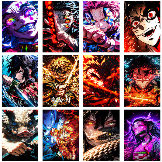 Demon Slayer Wall Posters Set of 12 – A4 Premium 300 GSM Thick Paper Anime Wall Art