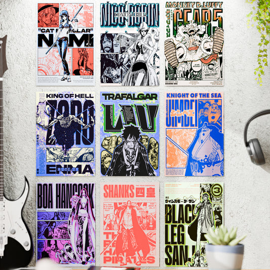 One Piece Anime Wall Posters Set of 9 – A4 Premium 300 GSM Thick Paper Manga Style Wall Art
