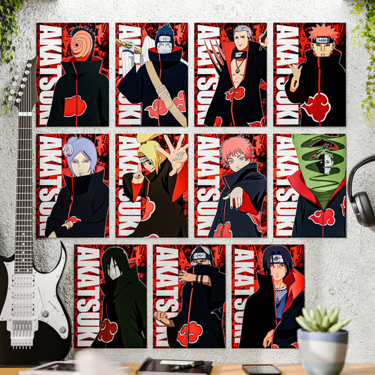 Akatsuki Members Naruto Anime Wall Posters Set of 11 – A4 Premium 300 GSM Thick Paper Character Wall Art