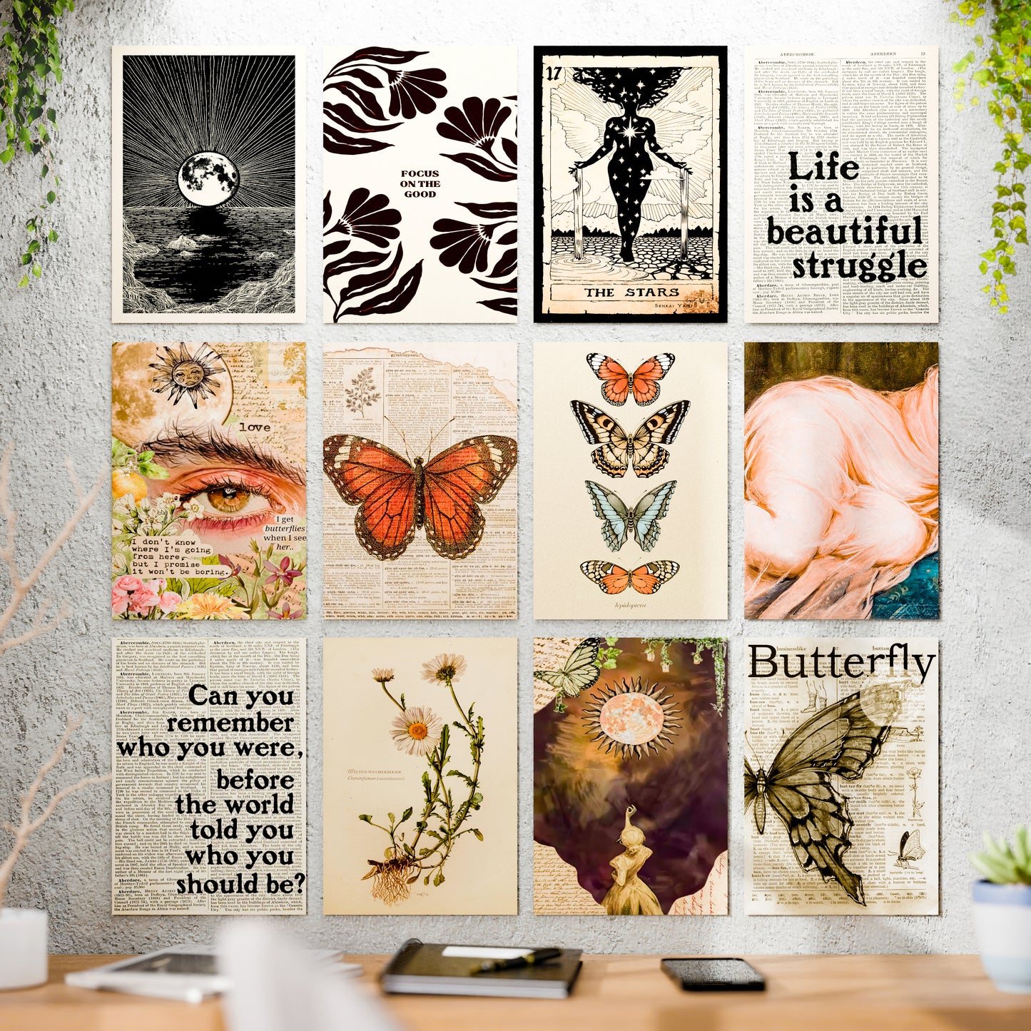 Aesthetic Vintage Wall Collage Kit Posters Set of 12 – A4 Premium 300 GSM Thick Paper Retro Art Prints