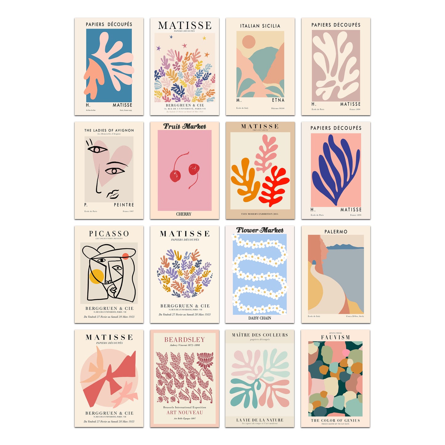 Boho Aesthetic Wall Posters Set of 16 – A4 Premium 300 GSM Thick Paper Minimalist Art Prints