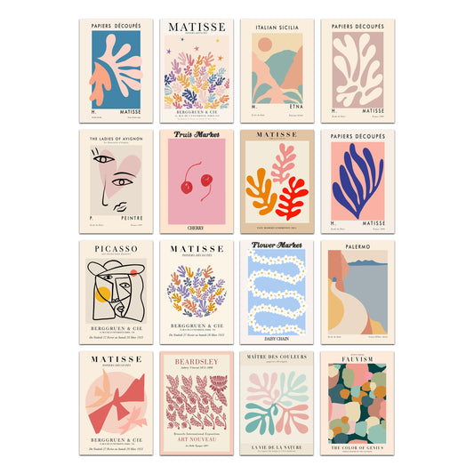 Boho Aesthetic Wall Posters Set of 16 – A4 Premium 300 GSM Thick Paper Minimalist Art Prints