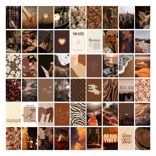 Brown Aesthetic Wall Collage Kit Set of 54 – 4x6 Inch Premium 300 GSM Thick Paper Photo Posters