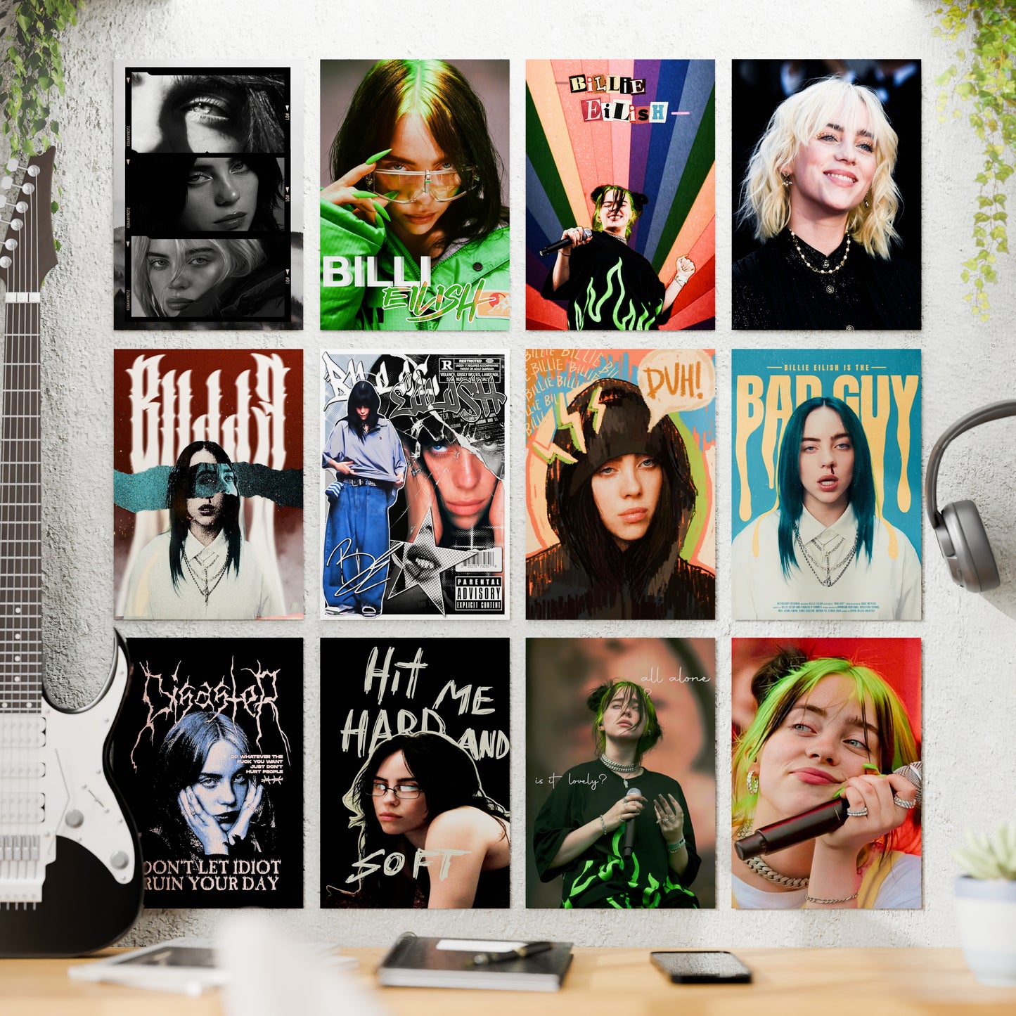 Billie Eilish Music Artist Posters Set of 12 – A4 Premium 300 GSM Thick Paper Aesthetic Wall Art