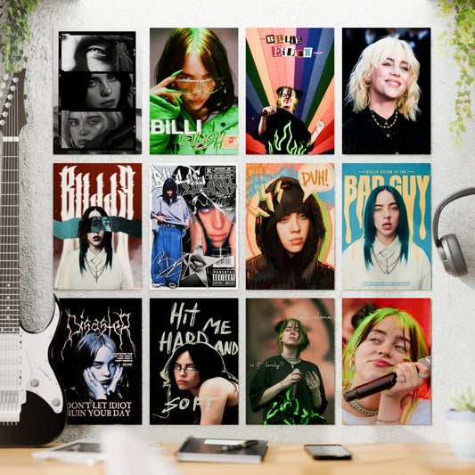 Billie Eilish Music Artist Posters Set of 12 – A4 Premium 300 GSM Thick Paper Aesthetic Wall Art