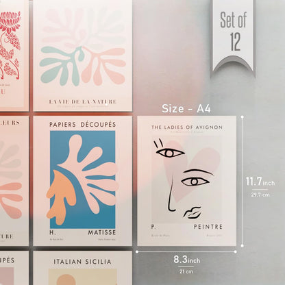 Set of 16 Boho Aesthetic Wall Posters PEEL N STICK Self Adhesive Light weight posters Printed on Self Adhesive Sheet for long lasting on wall posters - Peach, Beige, Orange Bohemian Wall Prints for Bedroom, Living Room, Office Decoration