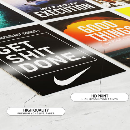 REDCLOUD Set of 16 Motivational Wall Posters PEEL N STICK Self Adhesive Light weight posters for long lasting on Wall Stickable Inspirational Wall Posters - Wall Prints for Bedroom, Living Room, Office Decoration