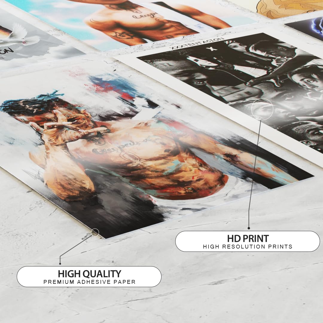 Set of 12 XXX Tentacion Music Artist Wall Posters Self Adhesive Sheet Popular Music Artist Album Art Wall Posters Size - A4 Poster for Wall Decoration for Bedroom, Office, Living Room, Dorm Room