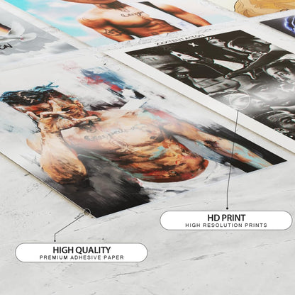Set of 12 XXX Tentacion Music Artist Wall Posters Self Adhesive Sheet Popular Music Artist Album Art Wall Posters Size - A4 Poster for Wall Decoration for Bedroom, Office, Living Room, Dorm Room