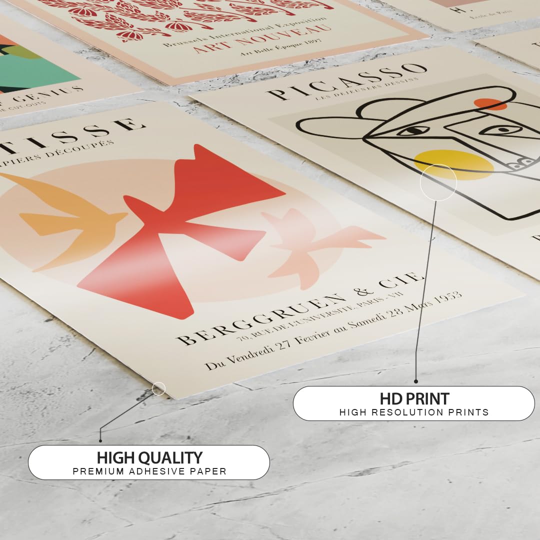 Set of 16 Boho Aesthetic Wall Posters PEEL N STICK Self Adhesive Light weight posters Printed on Self Adhesive Sheet for long lasting on wall posters - Peach, Beige, Orange Bohemian Wall Prints for Bedroom, Living Room, Office Decoration