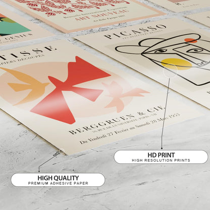 Set of 16 Boho Aesthetic Wall Posters PEEL N STICK Self Adhesive Light weight posters Printed on Self Adhesive Sheet for long lasting on wall posters - Peach, Beige, Orange Bohemian Wall Prints for Bedroom, Living Room, Office Decoration