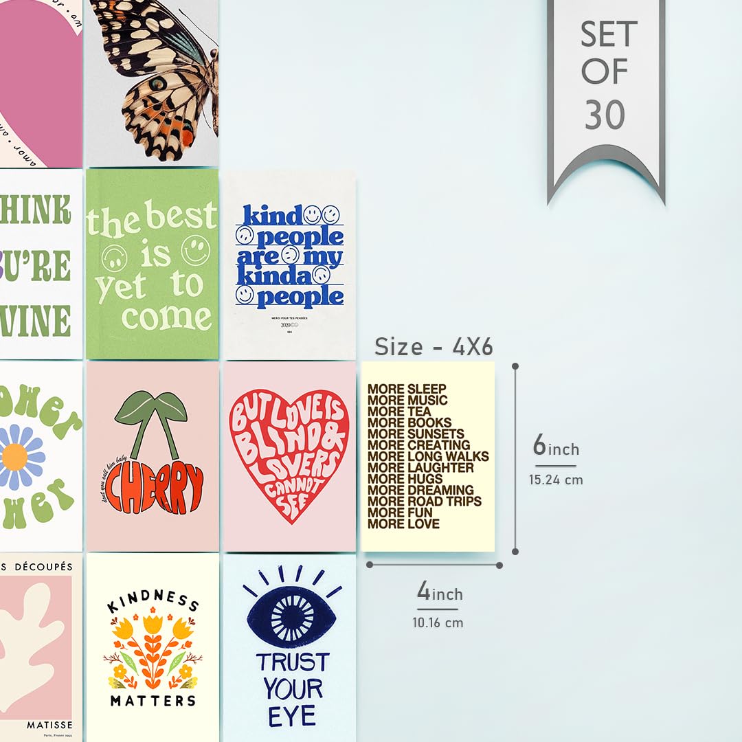 Set of 30 PEEL N STICK Positive Vibes Art wall collage aesthetic posters for room each poster size 4x6 inches