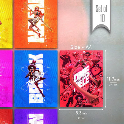 Set of 10 One Piece Anime Wall Posters Size - A4 Poster for Wall Decoration for Bedroom, Office, Living Room, Dorm Room