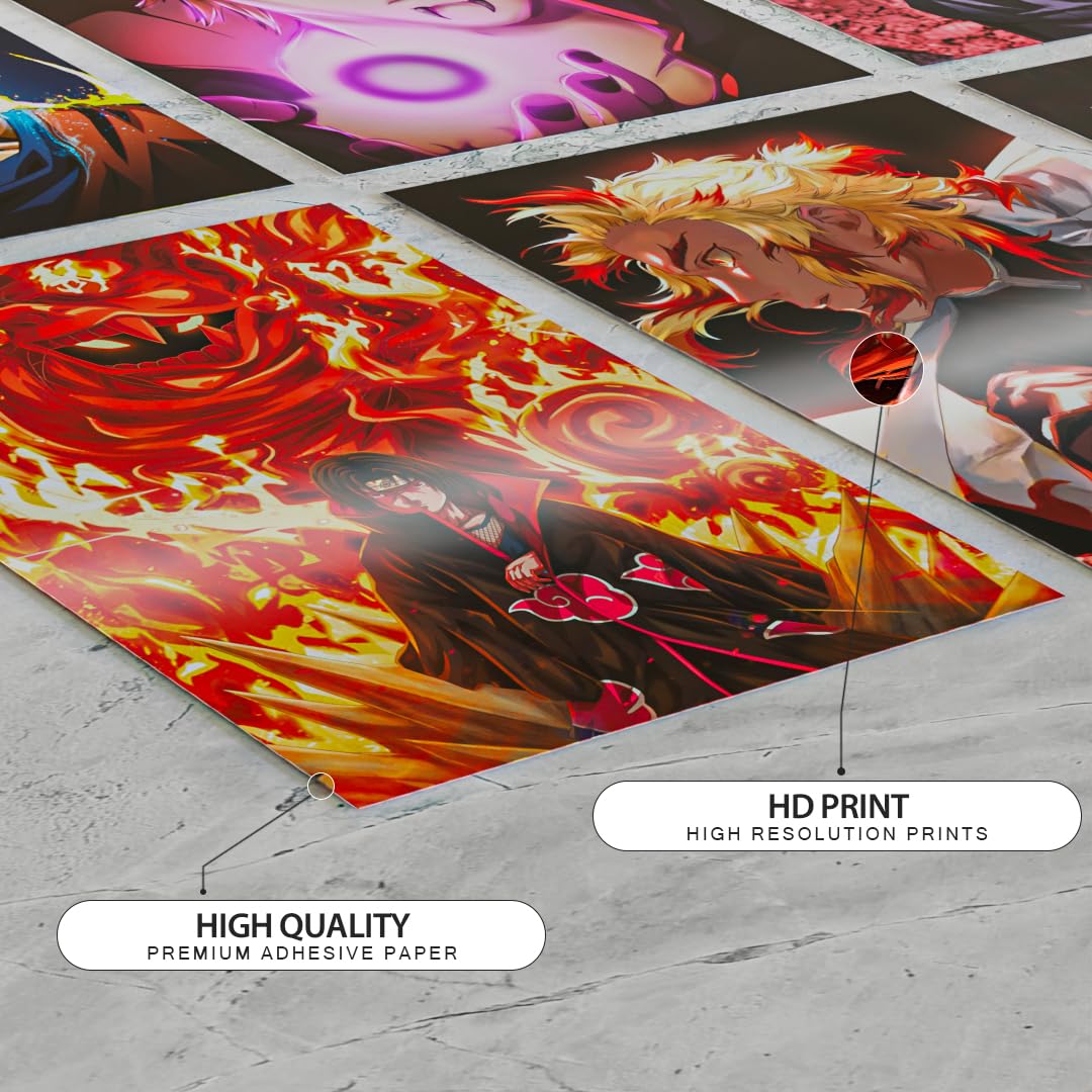 RedCloud Wall Art Set of 20 Mix Anime Self Adhesive Posters for Room, A4 Size Posters for Bedroom with Naruto, Demon Slayer, Dragon Ball Z, Jujutsu Kaisen, One Piece, Attack on Titan