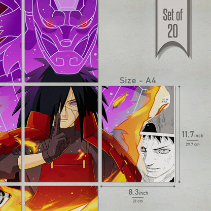 Set of 20 Madara Uchiha Naruto anime manga PEEL N STICK Self Adhesive Light weight posters for long lasting on Wall Poster For Room wall poster for bedroom with SIZE A4