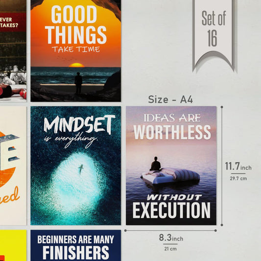 REDCLOUD Set of 16 Motivational Wall Posters PEEL N STICK Self Adhesive Light weight posters for long lasting on Wall Stickable Inspirational Wall Posters - Wall Prints for Bedroom, Living Room, Office Decoration