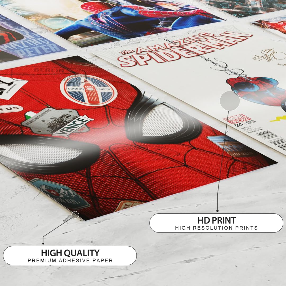 RedCloud Set of 20 Spiderman wall poster PEEL N STICK Self Adhesive Light weight posters for long lasting on Wall Poster For Room Poster Size - A4 Spiderman posters for Bedroom | Office | Kids