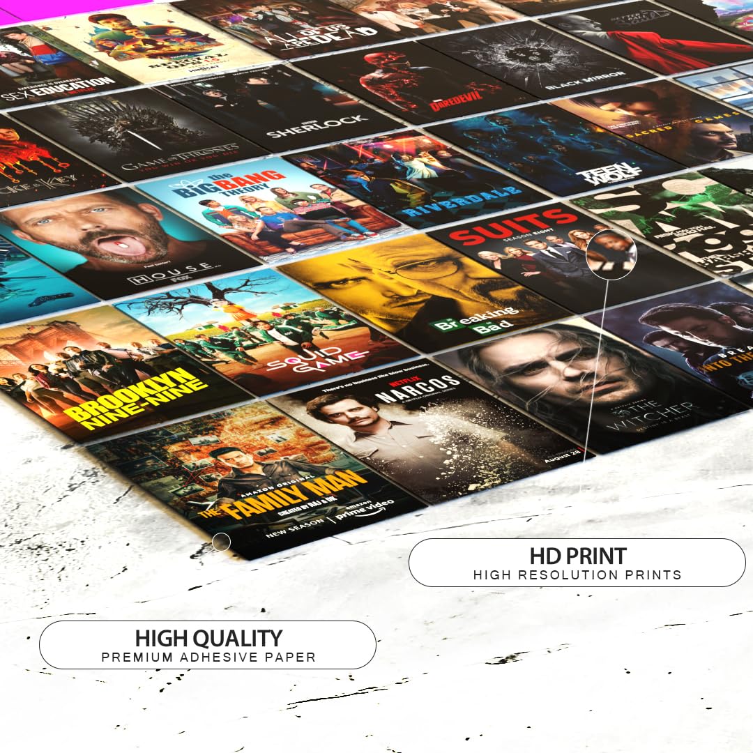 REDCLOUD Peel N Stick Self Adhesive 54 Pcs Web Series Tv Show Wall Collage Kit - 4 x 6 Inches Posters for Wall Decoration - Bedroom, Office, Living Room, Dorm Room