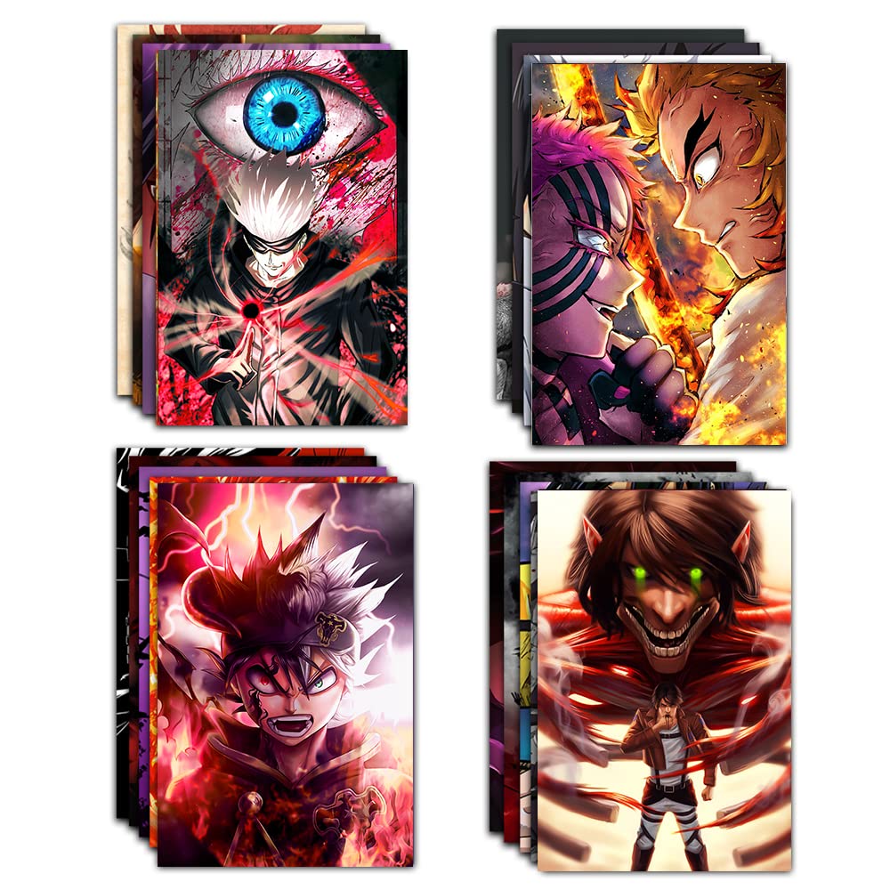 REDCLOUD Paper Set Of 20 Mix Anime PEEL N STICK Self Adhesive Light weight posters for long lasting on Wall Posters Size - A4 Anime posters for bedroom | Naruto anime | Demon slayer | Dragon ball z | Jujutsu kaisen | One piece | Attack on titan