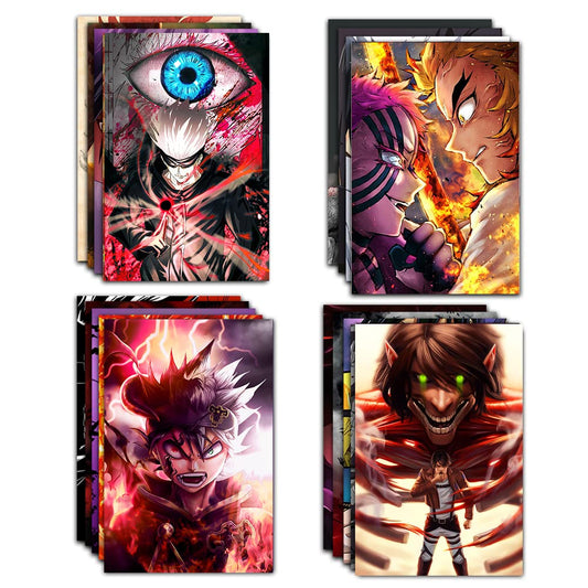 REDCLOUD Paper Set Of 20 Mix Anime PEEL N STICK Self Adhesive Light weight posters for long lasting on Wall Posters Size - A4 Anime posters for bedroom | Naruto anime | Demon slayer | Dragon ball z | Jujutsu kaisen | One piece | Attack on titan