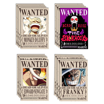 RedCloud Set of 20 PEEL N STICK One Piece Wanted Self Adhesive Light weight posters for long lasting on Wall Posters of Size A4 for Bedroom | office | LUFFY | ZORO | SANJI | FRANKY