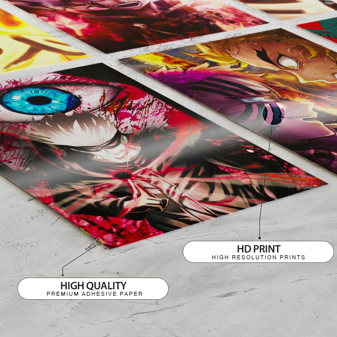 REDCLOUD Paper Set Of 20 Mix Anime PEEL N STICK Self Adhesive Light weight posters for long lasting on Wall Posters Size - A4 Anime posters for bedroom | Naruto anime | Demon slayer | Dragon ball z | Jujutsu kaisen | One piece | Attack on titan