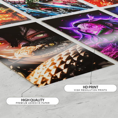 Set of 12 Demon Slayer Wall Posters | A4 Size each Self-Adhesive Anime Prints for Bedrooms & Gaming Rooms | Tanjiro | Nezuko | Zenitsu | Kokushibo