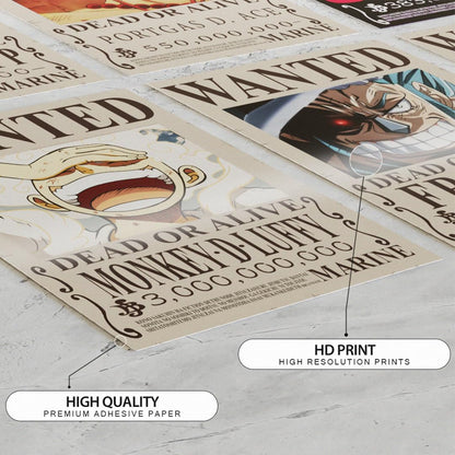 RedCloud Set of 20 PEEL N STICK One Piece Wanted Self Adhesive Light weight posters for long lasting on Wall Posters of Size A4 for Bedroom | office | LUFFY | ZORO | SANJI | FRANKY