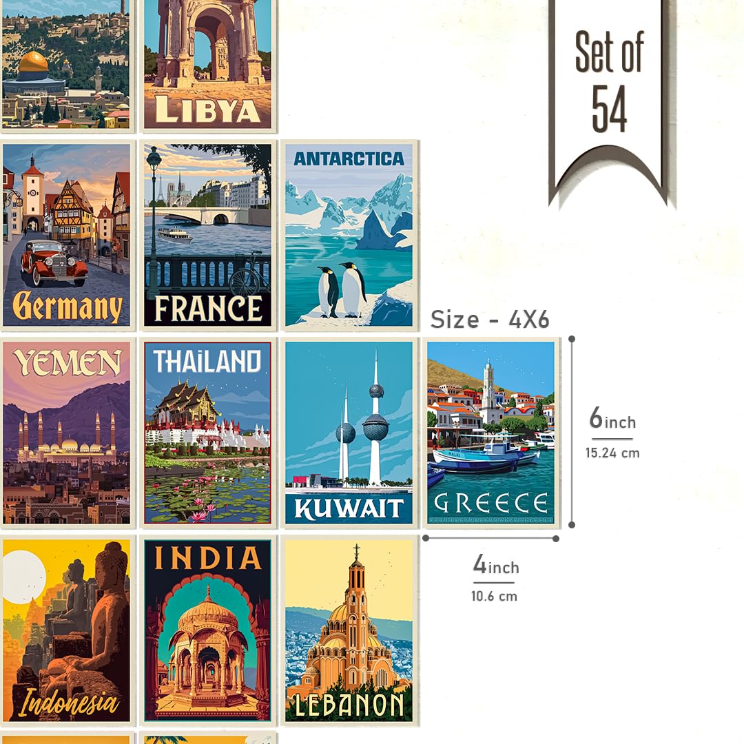 REDCLOUD Peel N Stick Self Adhesive 54 Pcs Travel Country Poster for Room Decor, 4x6 In Wall Collage Kit Posters for Girls, Boys, Teens, Art