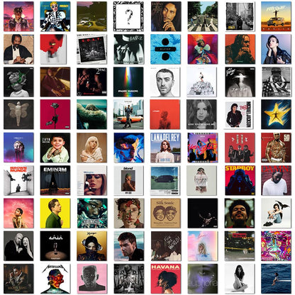 RedCloud Paper Set Of 70 Peel N Stick Self Adhesive Aesthetic Music Album Poster For Room Size - 4X4 Inches Poster For Bedroom, Office, Living Room, Dorm Room