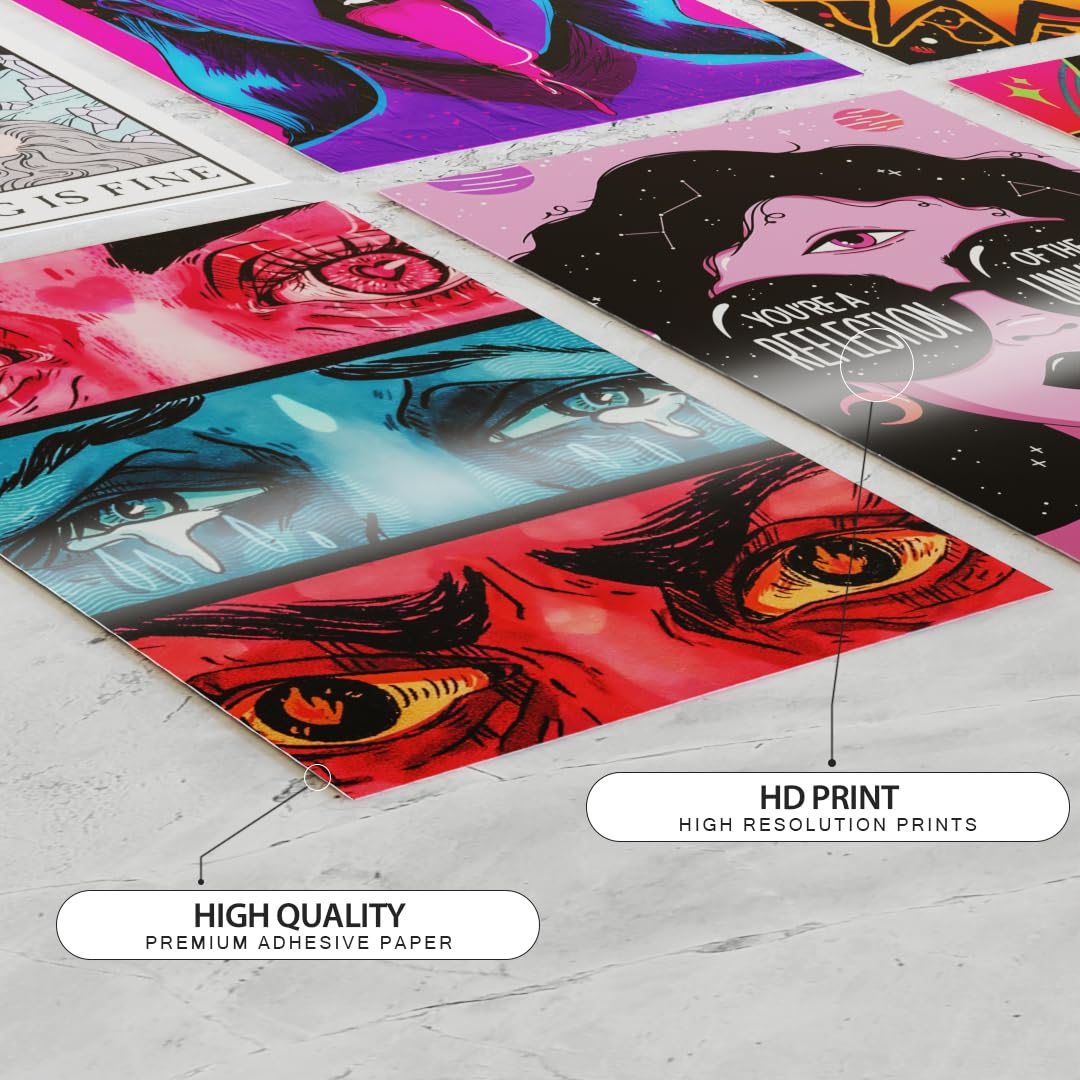 RedCloud Psychedelic Visionary Wall Posters Set of 12 | A4 Size each Self-Adhesive Prints for Bedrooms & Gaming Rooms