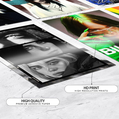 Set of 12 Billie Eilish Music Artist Wall Posters Self Adhesive Sheet Popular Music Artist Album Art Wall Posters Size - A4 Poster for Wall Decoration for Bedroom, Office, Living Room, Dorm Room
