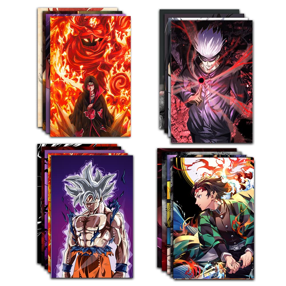 RedCloud Wall Art Set of 20 Mix Anime Self Adhesive Posters for Room, A4 Size Posters for Bedroom with Naruto, Demon Slayer, Dragon Ball Z, Jujutsu Kaisen, One Piece, Attack on Titan