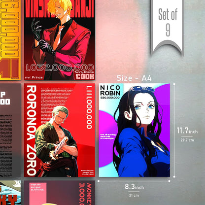 Set of 9 One Piece Anime Wall Posters of Size - A4 Poster for Wall Decoration for Bedroom, Office, Living Room, Dorm Room