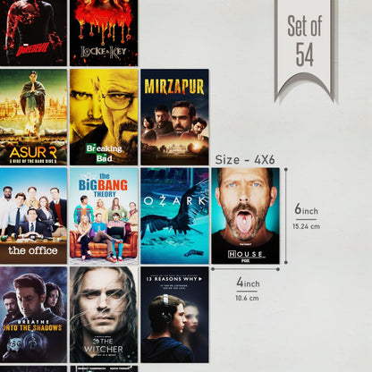 REDCLOUD Peel N Stick Self Adhesive 54 Pcs Web Series Tv Show Wall Collage Kit - 4 x 6 Inches Posters for Wall Decoration - Bedroom, Office, Living Room, Dorm Room