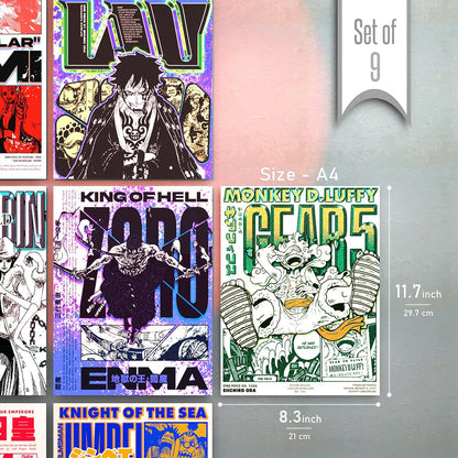 Set of 9 One Piece Anime Wall Posters Size - A4 Poster for Wall Decoration for Bedroom, Office, Living Room, Dorm Room