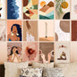 REDCLOUD Set of 16 Boho Aesthetic Wall Posters Self Adhesive Light Weight Posters For Long Lasting On Wall Posters- Peach,Beige,Orange Bohemian Wall Prints For Bedroom,Living Room,Office Decoration