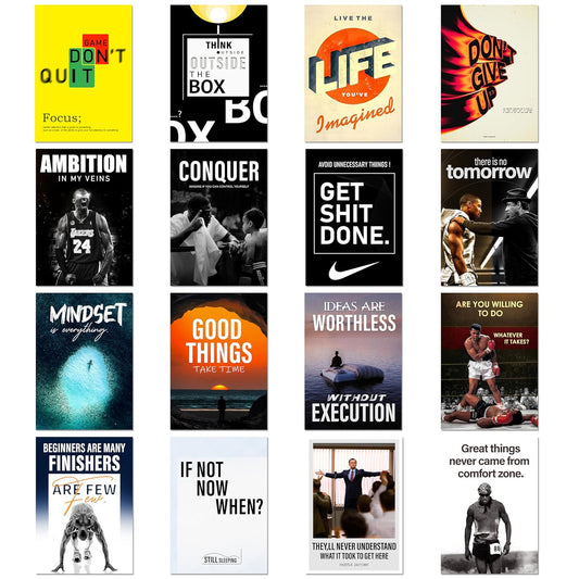 REDCLOUD Set of 16 Motivational Wall Posters PEEL N STICK Self Adhesive Light weight posters for long lasting on Wall Stickable Inspirational Wall Posters - Wall Prints for Bedroom, Living Room, Office Decoration