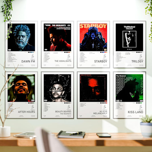 RedCloud Peel N Stick Self Adhesive Set of 8 - The Weeknd Popular Music Artist Album Art Wall Posters Size - A4 (8 x12) Inches Poster for Wall Decoration for Bedroom, Office, Living Room, Dorm Room