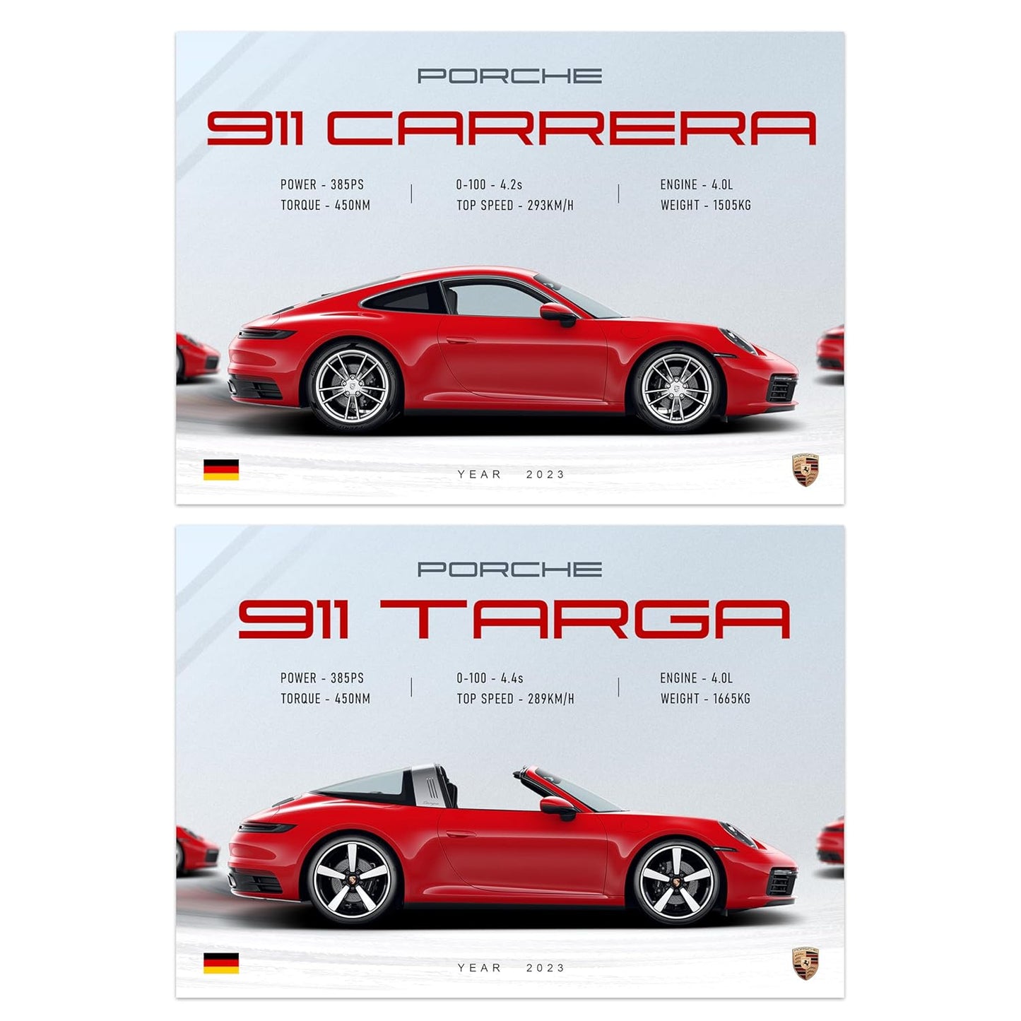 RedCloud Pack of 9 - Porsche Sports Cars Wall Posters Size - A4 Wall Decor Posters Wall Art For Bedroom, Living room, Office, Dining Room with adhesive