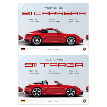 RedCloud Pack of 9 - Porsche Sports Cars Wall Posters Size - A4 Wall Decor Posters Wall Art For Bedroom, Living room, Office, Dining Room with adhesive