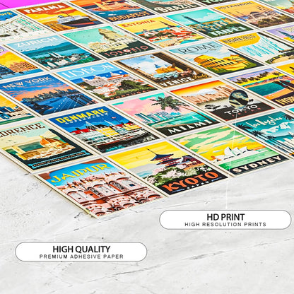 REDCLOUD Peel N Stick Self Adhesive 54 Pcs 4X6 Size Wall Collage Kit Travel City Posters, Trendy Cities Travel Vintage Poster Set, Popular Cities Posters