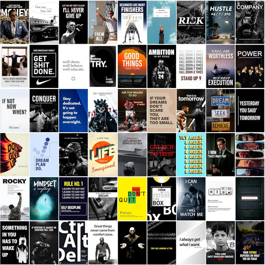 RedCloud Peel N Stick Self Adhesive 54 Pcs Motivational Inspirational Wall Collage Kit Posters Light weight posters for long lasting on Wall | Size - 4 x 6 Inches each Poster for Wall Decoration - Wall Art for Bedroom, Office, Living Room, Dorm Room