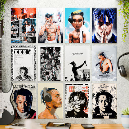 Set of 12 XXX Tentacion Music Artist Wall Posters Self Adhesive Sheet Popular Music Artist Album Art Wall Posters Size - A4 Poster for Wall Decoration for Bedroom, Office, Living Room, Dorm Room