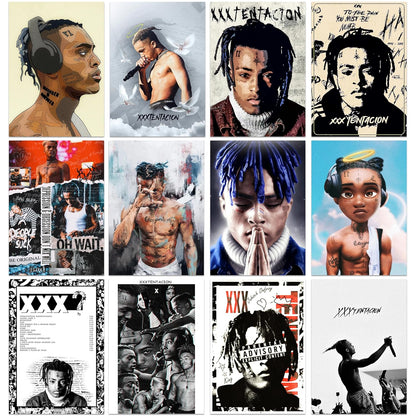 Set of 12 XXX Tentacion Music Artist Wall Posters Self Adhesive Sheet Popular Music Artist Album Art Wall Posters Size - A4 Poster for Wall Decoration for Bedroom, Office, Living Room, Dorm Room
