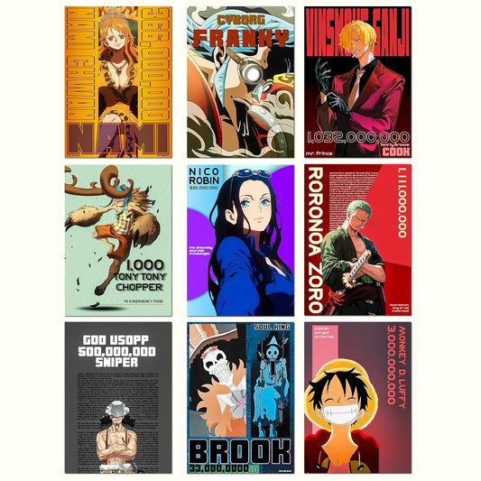 Set of 9 One Piece Anime Wall Posters of Size - A4 Poster for Wall Decoration for Bedroom, Office, Living Room, Dorm Room