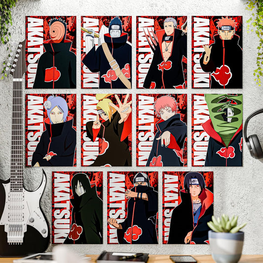 Set of 11 Akatsuki Members Naruto Anime Wall Posters Size - A4 Poster for Wall Decoration for Bedroom, Office, Living Room, Dorm Room