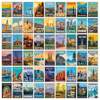 REDCLOUD Peel N Stick Self Adhesive 54 Pcs Travel Country Poster for Room Decor, 4x6 In Wall Collage Kit Posters for Girls, Boys, Teens, Art